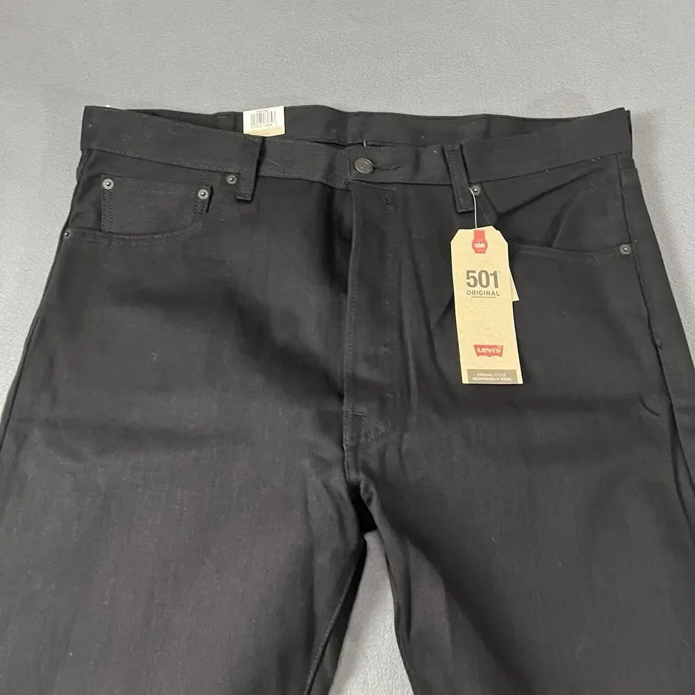 Levis 501 Jeans Mens 38X36 Black Straight Leg Button Fly Denim Rocker Pockets